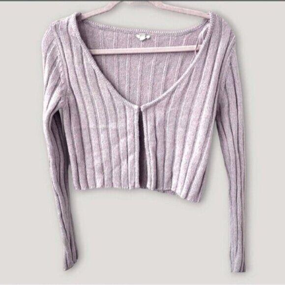 Garage Knit Ribbed Lilac Crop Cardigan Top- Latch Closure - Picture 4 of 10